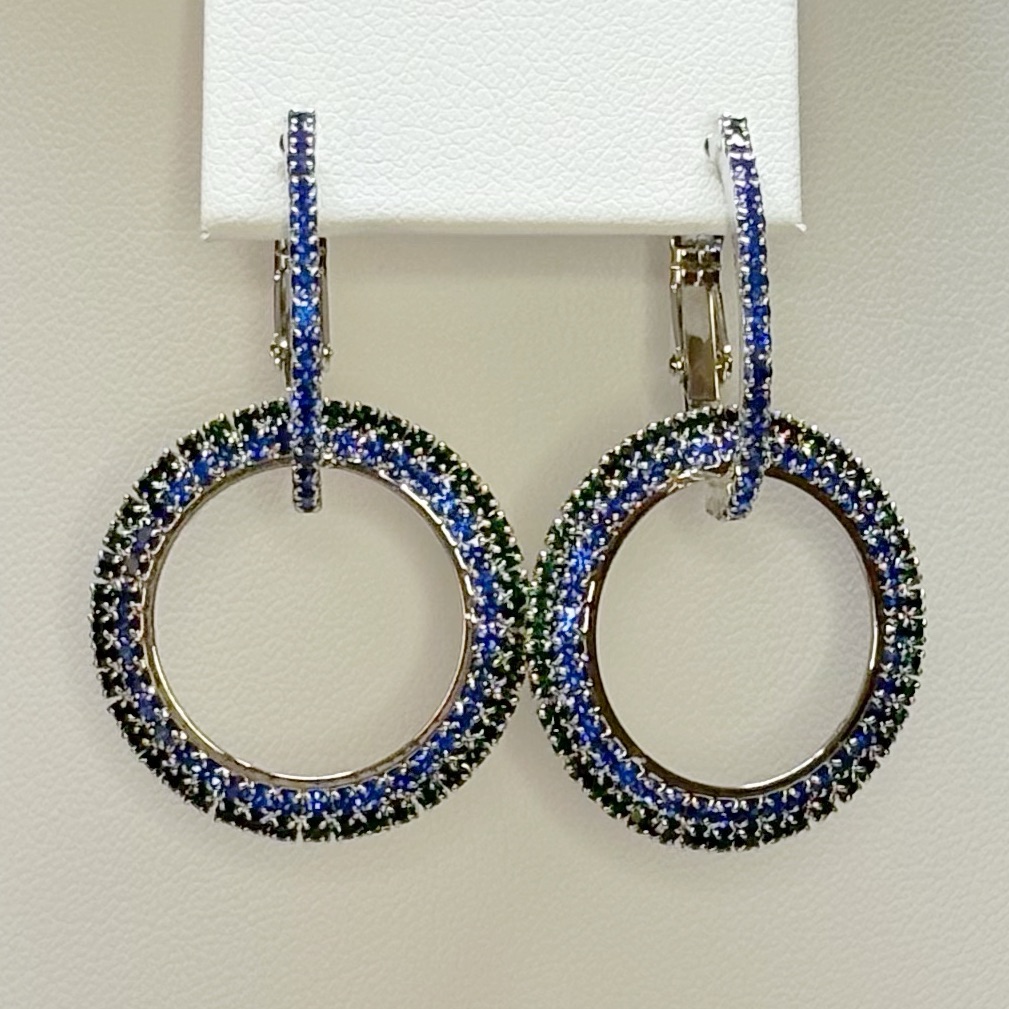 Nwt Blue, Green & Silver 2-In-1 Rhinestone Hoop Earrings